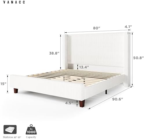 VanAcc California King Size Corduroy Platform Bed Frame - Image 2