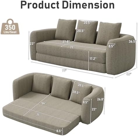 Curved Convertible Futon Sofa Bed, Modern Boneless Sleeper Couch, Curved Modern - Image 2