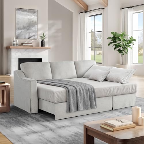 Serta Hawthorne 89.8" Slipcovered Convertible Sleeper Sofa Chaise, Queen Size - Image 6