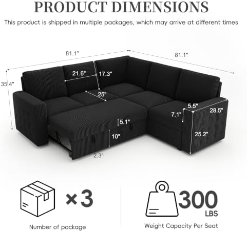 86" Sectional sleeper Sofa Bed, Pull Out Couch - Image 3
