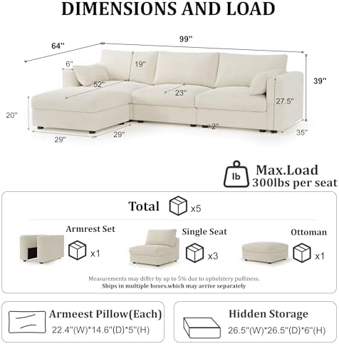 99" Cloud Modular Sectional Sofa - Image 2