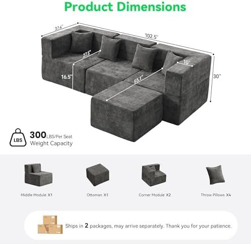 MONVANE L Shaped Boneless Sectional Couch Oversized - Image 3
