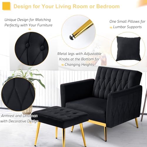 Velvet Accent Chair w/Ottoman & Adjustable Backrest - Image 5
