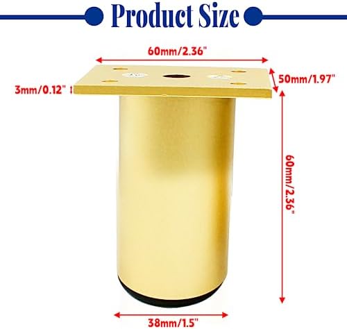4-Pack Adjustable Aluminum Alloy Furniture Legs 2.36" Height Gold - Image 2
