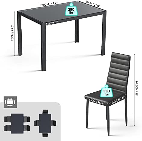 Gizoon Black 5 Piece Glass Dining Table Set - Image 2