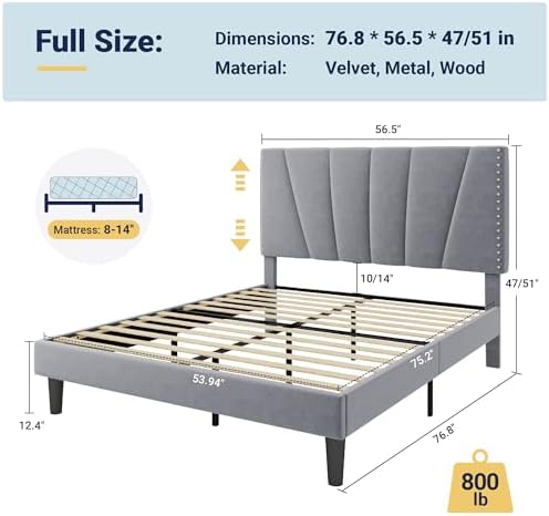 Allewie Full Size Velvet Platform Bed Frame - Image 2