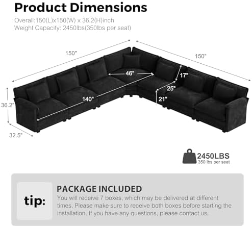 ELUCHANG 150" Oversized V Shaped Modular Sectional Sofa Couch, Comfy Cloud Couch - Image 2