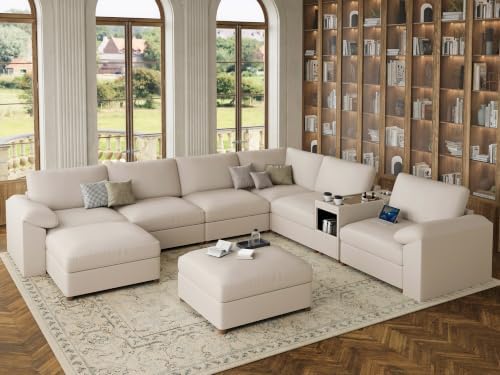 EASE MOOSE Leather Sectional Couch, U Shaped Deep Seat Sofa by EASEMOOSE