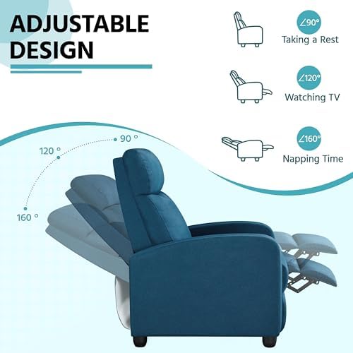 Yaheetech Recliner Chair with 3 Adjustable Angles Living Room Chairs Blue - Image 4