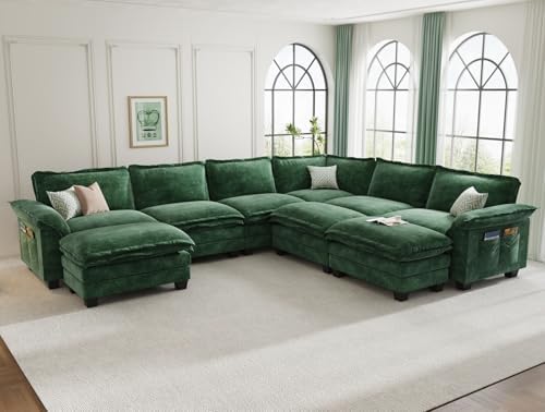 Large J-Shaped Modular Sectional Sofa, 9 Seater Cloud Couch by KKLHome