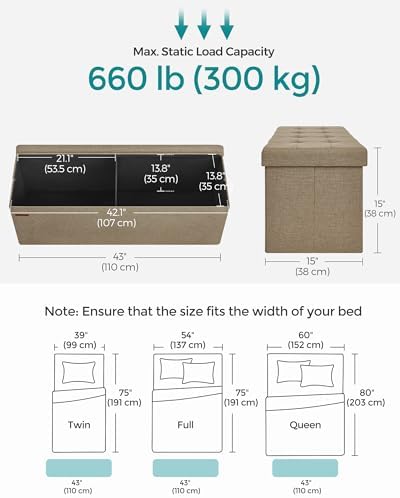 SONGMICS 43.3 Inches Folding Storage Ottoman Bench, Load 660 lb - Image 2