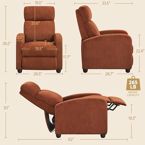 Yaheetech Recliner Chair with 3 Adjustable Angles Armchair Brick Red - Image 3