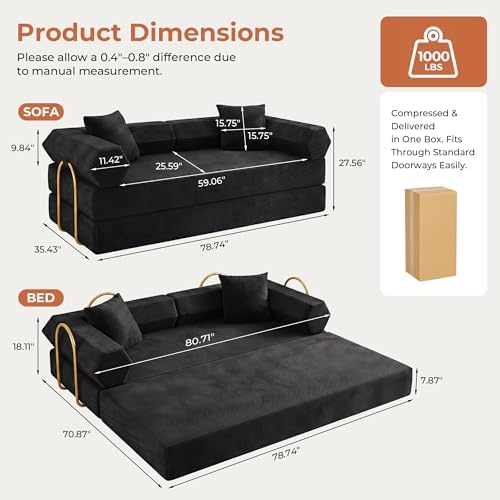 79" Convertible Sofa Bed, Boneless Couch - Image 2