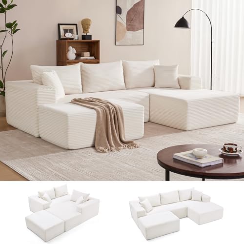 Mangodan 110” Cloud Sectional Couch, Boneless Sofa by Mangodan