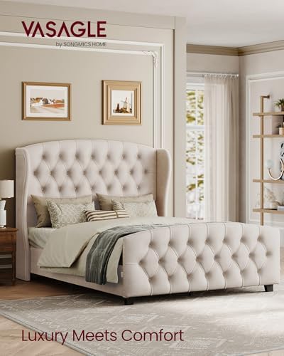 VASAGLE Queen Platform Bed Frame, Upholstered, Wooden Slats - Image 3