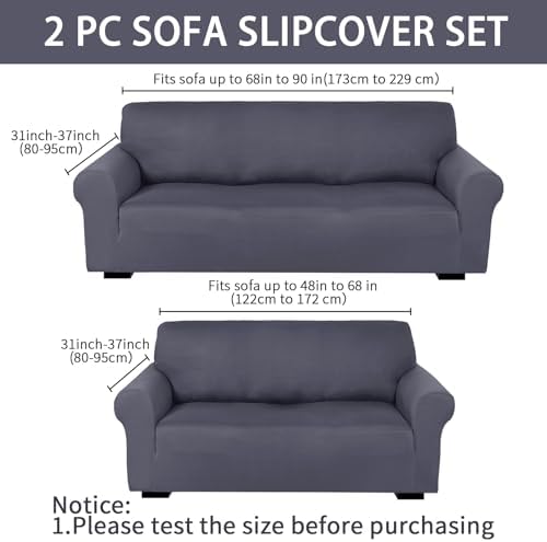 Peryiter 2 Pcs Couch and Loveseat Sofa Covers, Dark Gray, Milk Silk - Image 2