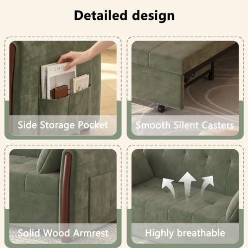 64.56" Pull Out Sofa Bed with Storage, Convertible Sleeper Sofa Green - Image 7