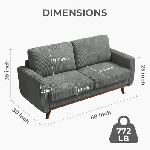 Vesgantti 68" Loveseat Sofa Dark Gray, Comfy Corduroy Couch - Image 2