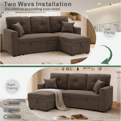 L Shaped 3 Seater Sleeper Sofas Convertible Couches - Image 6