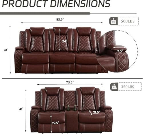 Power Recliner Set with LED Lights, Air Leather Reclining Set with USB - Image 2