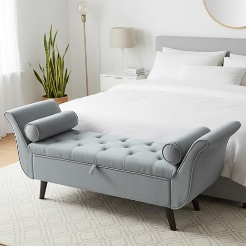 Velvet Bench for Bedroom End of Bed, 60.5 inch Upholstered Button Tufted by PEIHONGET