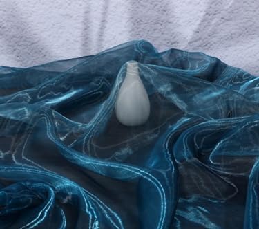 Two-Tone Iridescent Holographic Organza Fabric - 5.5 Yards by The Yard | Lightweight Sheer Tulle | for Wedding Dresses, Party Decor, DIY Crafts, Shiny Backdrops(Midnight Blue)