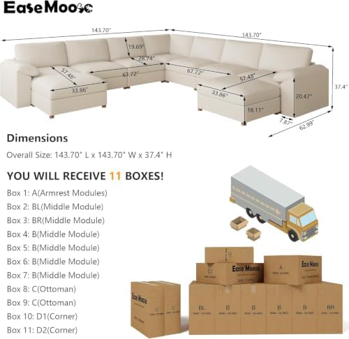 EASE MOOSE Leather Modular Sectional Sofa, Oversized Sectional Couch - Image 2