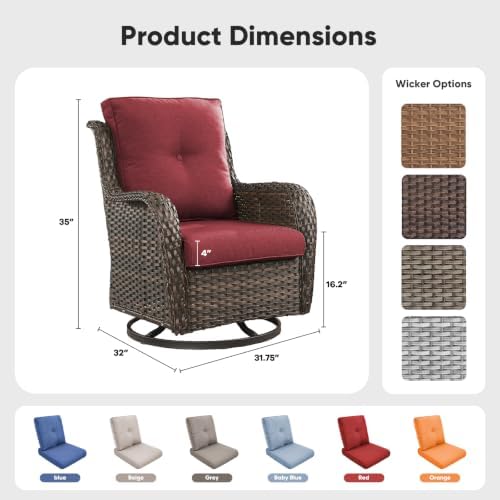 Belord Outdoor Swivel Chairs Set of 2, Patio Wicker Rocker Chairs, All Weather - Image 2