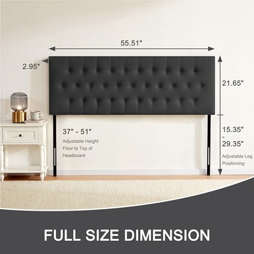 Tufted Upholstered Headboard Full Size, Adjustable Height 37- 51 in - Image 2
