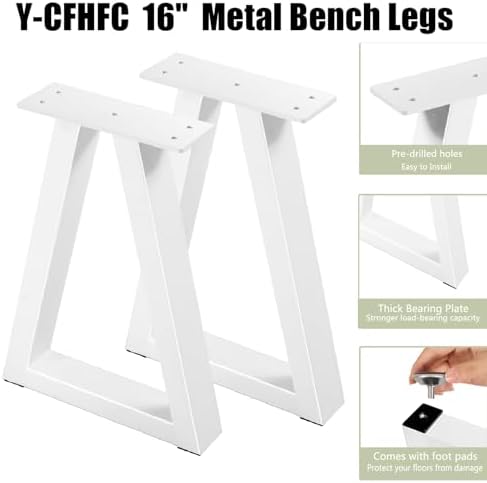 16 Inch Metal Table Legs, Trapezoid Bench Legs Coffee & Side Table Feets - Image 4