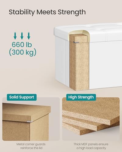 SONGMICS Storage Ottoman Bench, 43.3 Inches Folding Foot Rest Stool - Image 4
