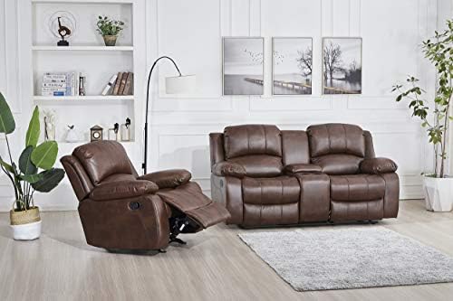Betsy Furniture 2PC Faux Leather Reclining Couch Set, Living Room Furniture Set by BetsyFurniture