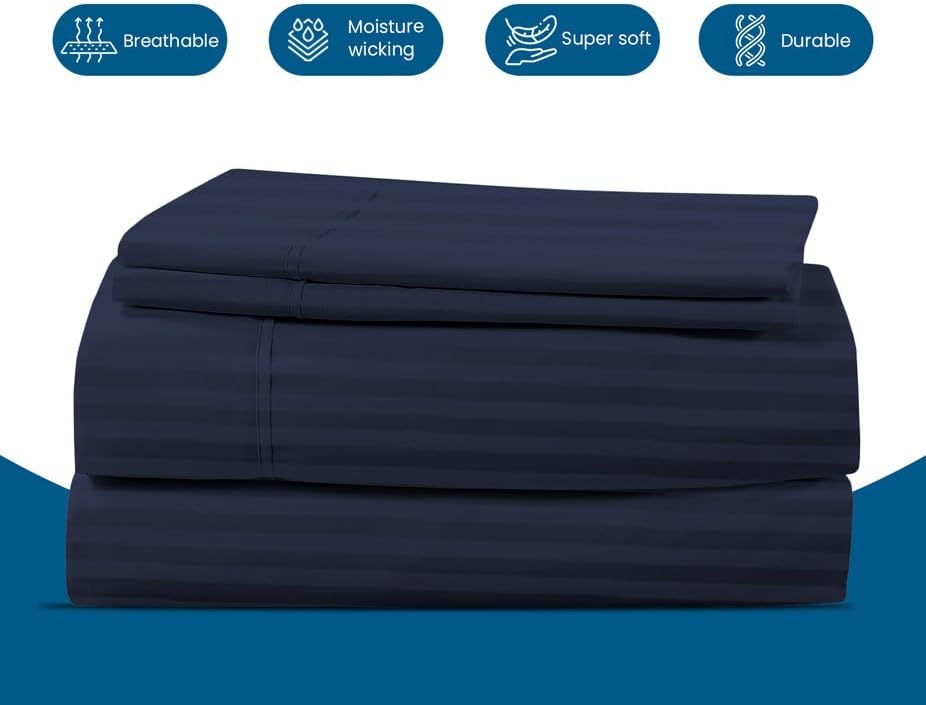 800 Series 100% Egyptian Cotton Sleeper Sofa Bed Sheet Set Stripe Full Size - Image 5