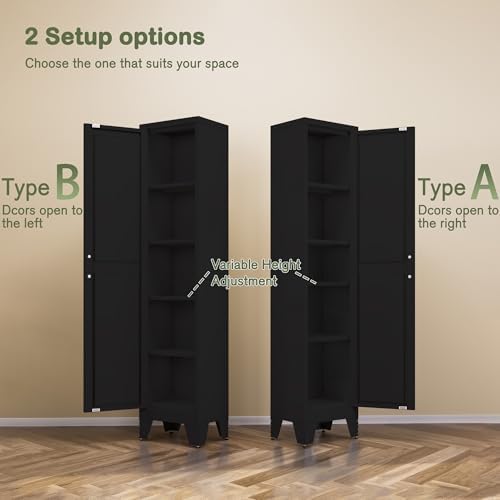 COFaR Narrow Bathroom Cabinet, Metal Farmhouse Slim Broom Storage Cabinets - Image 7