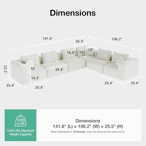 Novilla 141" Modular Sectional Sofa, L Shape Plush Sectional Couch, Modern - Image 2