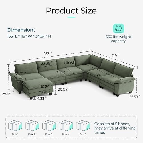 LINSY HOME Modular Sectional Sofa 6 Seat Couch Corduroy Cloud Couch - Image 2