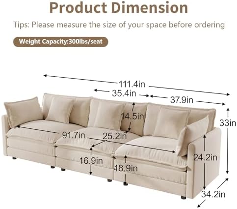 GNIXUU 112" Camel Modular 3 Seater Cloud Sectional Couches - Image 2