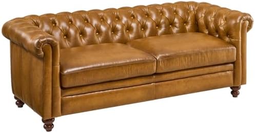 ONBRILL 80" Genuine Leather Sofa, Full-Grain Leather Chesterfield Sofa by ONBRILL