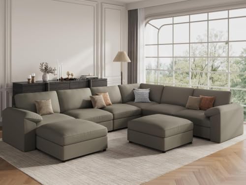 EASE MOOSE Sectional Couches for Living Room, U Shaped Sofa, Light Grey by EASEMOOSE