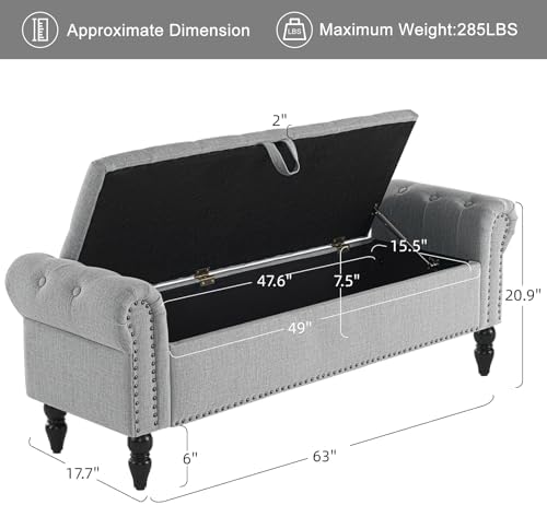 Furniliving 63” End of Bed Bench, Bedroom Bench - Image 3