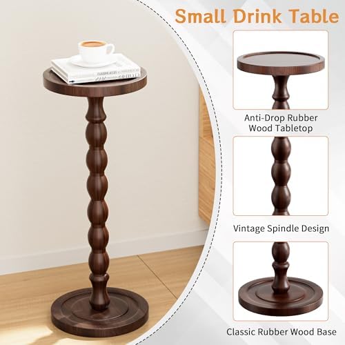 2 Pack Small Round Side Table, Rubberwood‌ Drink Table - Image 5
