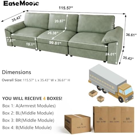EASE MOOSE Modular Sectional Sofa, 3 Seat Sectional Couch - Image 2