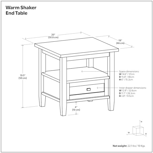 SIMPLIHOME Warm Shaker 20" Wide Solid Wood Square End Table in Fog Grey - Image 3