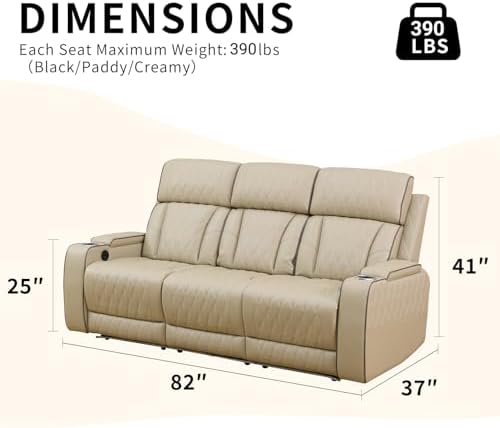 Power Recliner Sofa with LED Lights, Leather Reclining Couch with Double - Image 2