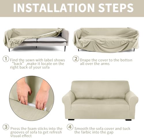 Peryiter 3 Pcs Couch and Loveseat Sofa Covers, Milk Silk - Image 3