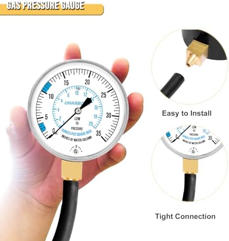 UHARBOUR LP Gas Manometer Pressure Tester 0-35" W.C, 1/8" NPT - Image 3