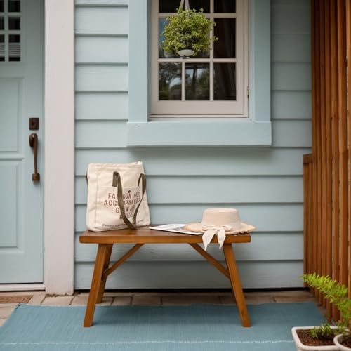 SwallowLiving Handcrafted Solid Wood Bench, Rustic Design, Natural Finish - Image 5