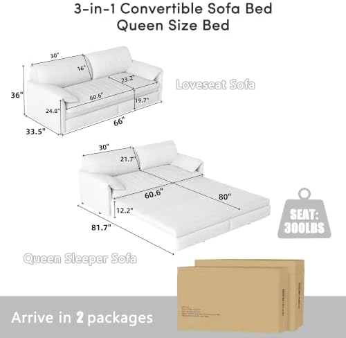 63.8" Sleeper Sofa Bed Queen Size, Pull Out Convertible Velvet Couch - Image 3