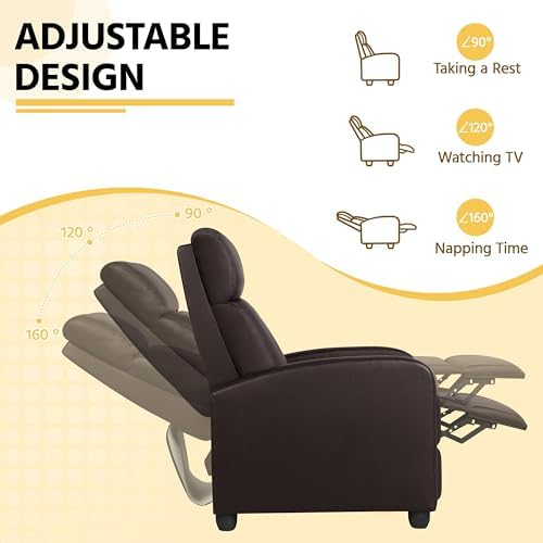 Yaheetech Recliner Chair with 3 Adjustable Angles Living Room Chairs Brown - Image 4
