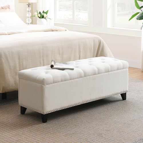 Storage Ottoman Bench, Linen Tufted Large Shoe Entryway Benches by JEEOHEY